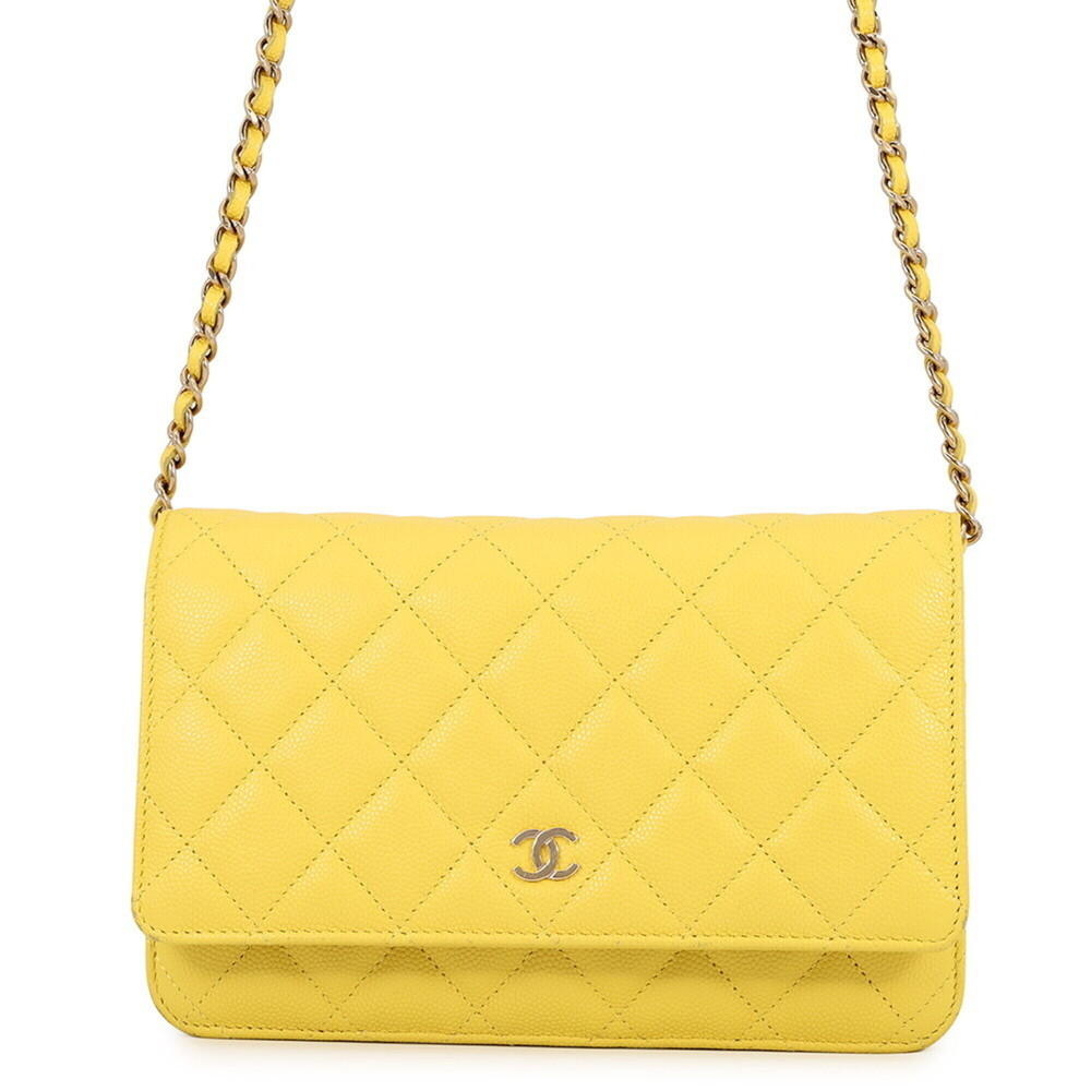 CHANEL Yellow Caviar Leather Logo Wallet